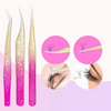 Pinzas para Extension de Pestañas 1 x 1 Rosa y Oro 3 piezas con Estuche