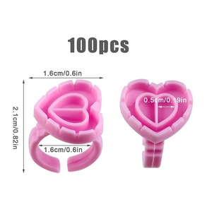 Anillos para Pegamento de Extensiones de Pestañas Forma Corazon 100 piezas Menta